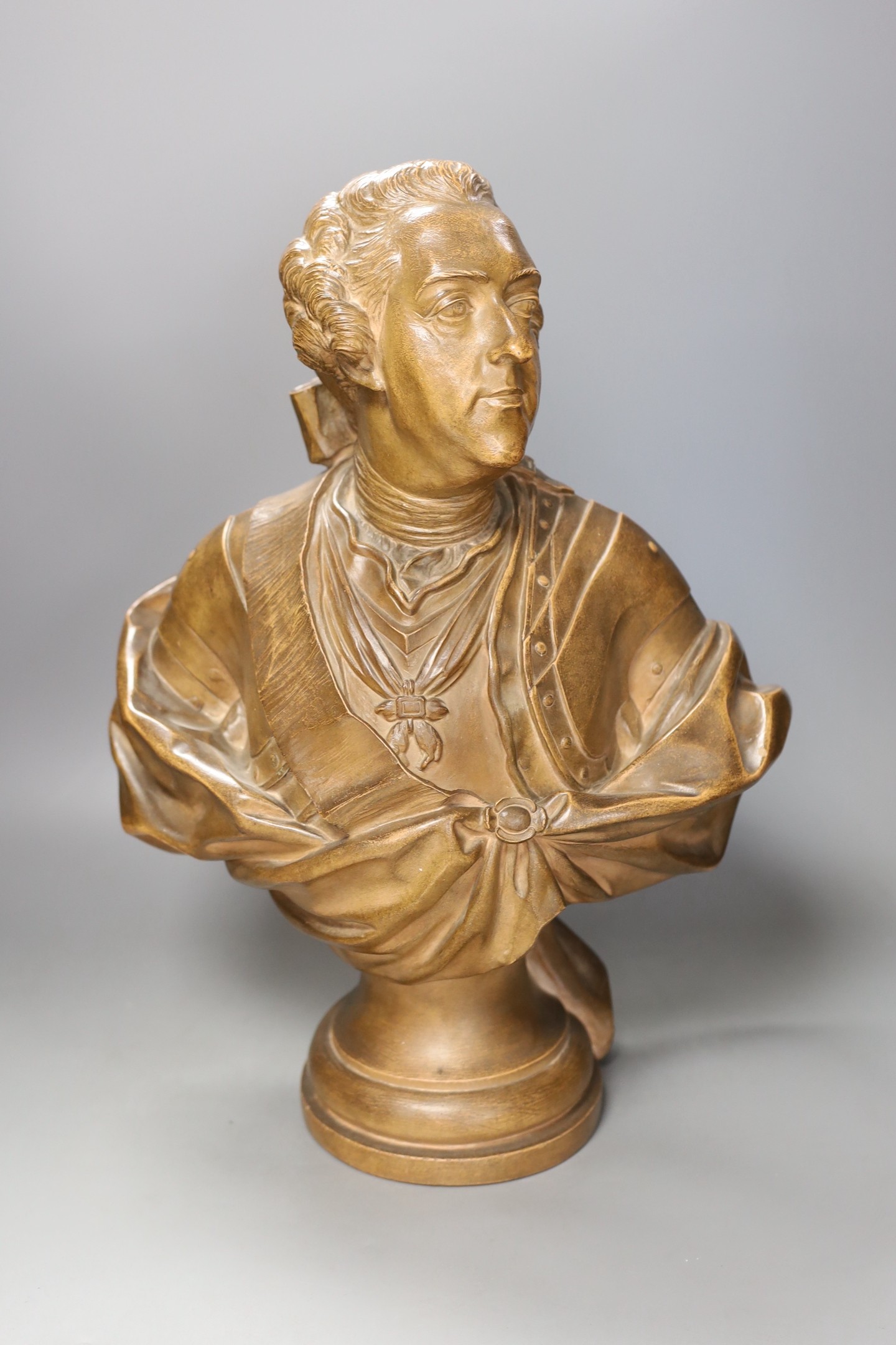 After Jean Baptiste Lemoyne (French, 1704-1778) - A terracotta bust of Louis XV (19th century) - 46cm tall